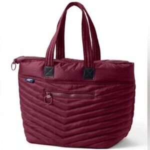 Land’s End Women’s Ultralight Puffy Zippered Tote Rich Burgundy NWT